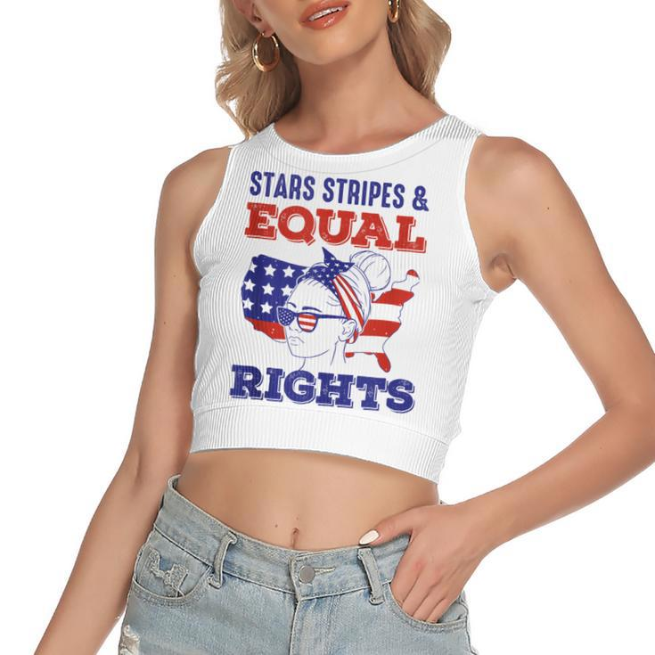 Retro Pro Choice Feminist Stars Stripes Equal Rights  Women's Sleeveless Bow Backless Hollow Crop Top
