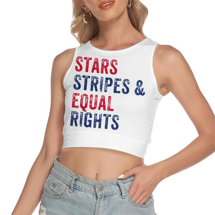 Stars Stripes And Equal Rights 4Th Of July Womens Rights  V2 Women's Sleeveless Bow Backless Hollow Crop Top