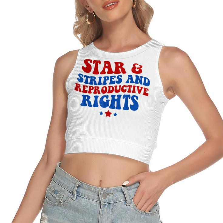 Stars Stripes Reproductive Rights 4Th Of July Groovy Women  Women's Sleeveless Bow Backless Hollow Crop Top