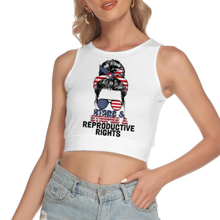 Stars Stripes Reproductive Rights Messy Bun 4Th Of July  V4 Women's Sleeveless Bow Backless Hollow Crop Top