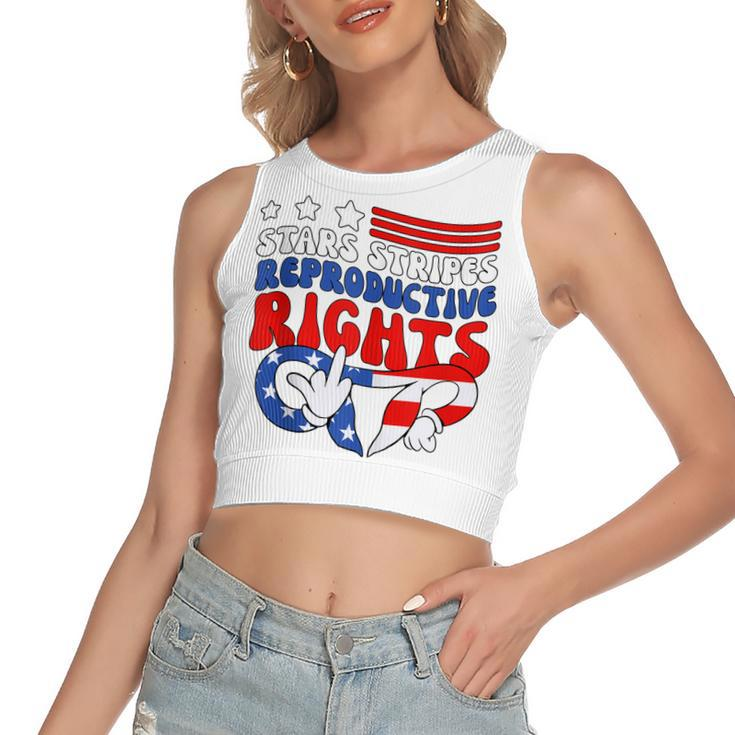 Stars Stripes Reproductive Rights Patriotic 4Th Of July  V18 Women's Sleeveless Bow Backless Hollow Crop Top