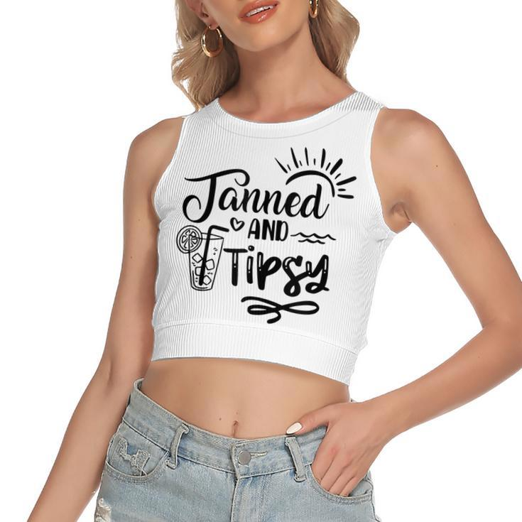 Tanned & Tipsy Hello Summer Vibes Beach Vacay Summertime  Women's Sleeveless Bow Backless Hollow Crop Top