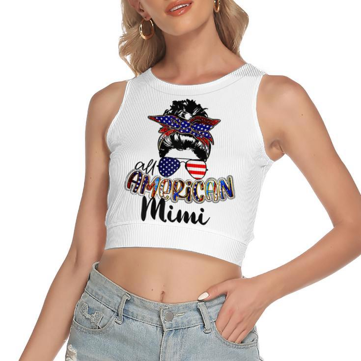 Womens All American Mimi Messy Bun 4Th Of July Independence Day  Women's Sleeveless Bow Backless Hollow Crop Top