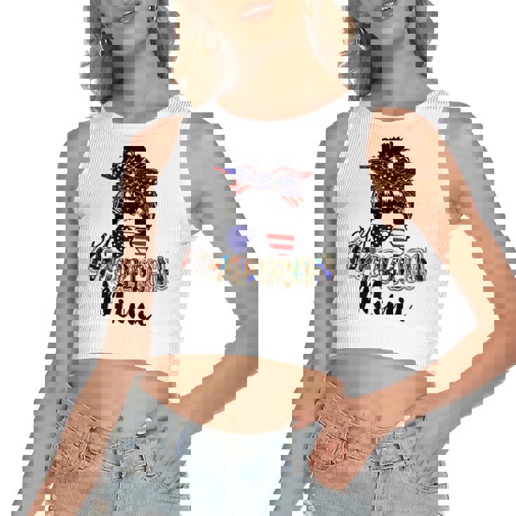 Womens All American Mimi Messy Bun 4Th Of July Independence Day  Women's Sleeveless Bow Backless Hollow Crop Top