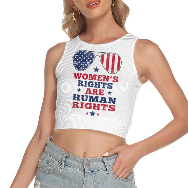 Womens Rights Are Human Rights American Flag 4Th Of July Women's Sleeveless Bow Backless Hollow Crop Top