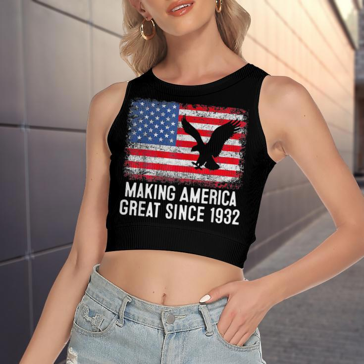90Th BirthdayMaking America Great Since 1932 Women's Sleeveless Bow Backless Hollow Crop Top