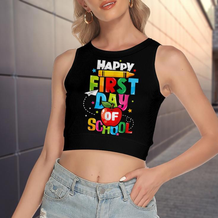 Back To School Teachers Kids Child Happy First Day Of School Women's Sleeveless Bow Backless Hollow Crop Top