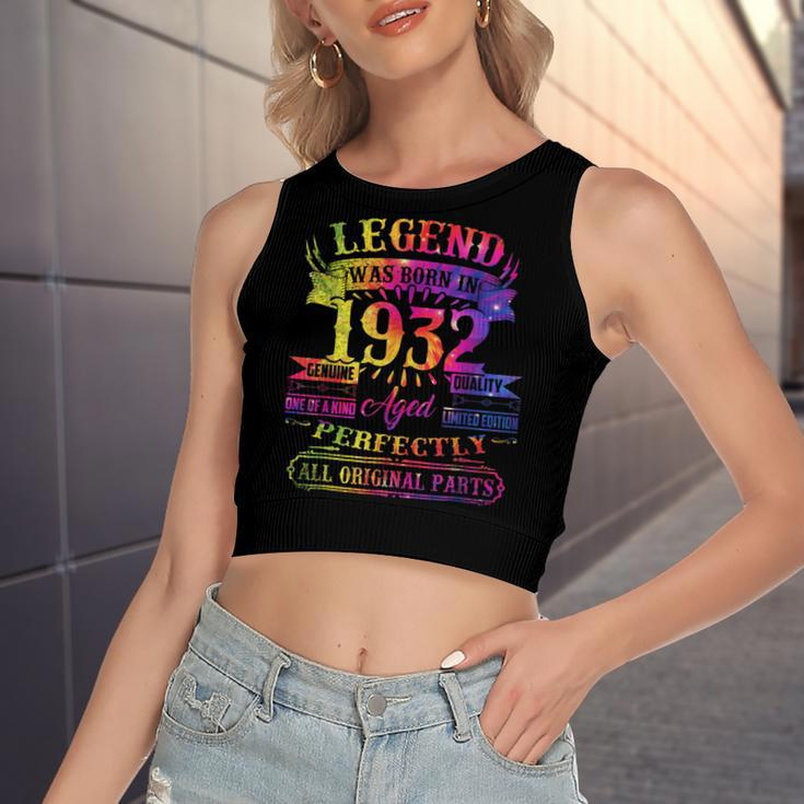 Legend Was Born In 1932 90 Year Old 90Th Birthday Tie Dye Women's Sleeveless Bow Backless Hollow Crop Top