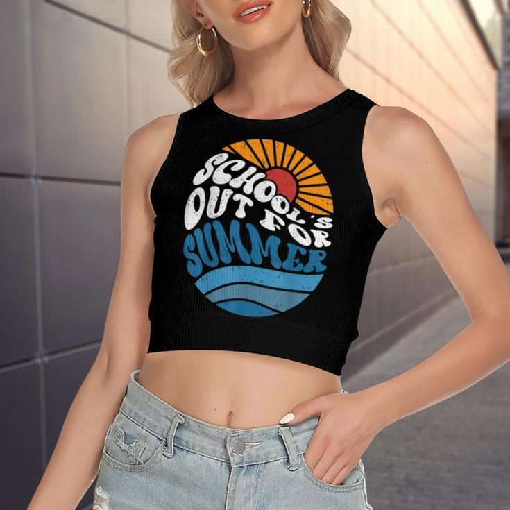 Schools Out For Summer Last Day Of School Kids Teachers Women's Sleeveless Bow Backless Hollow Crop Top