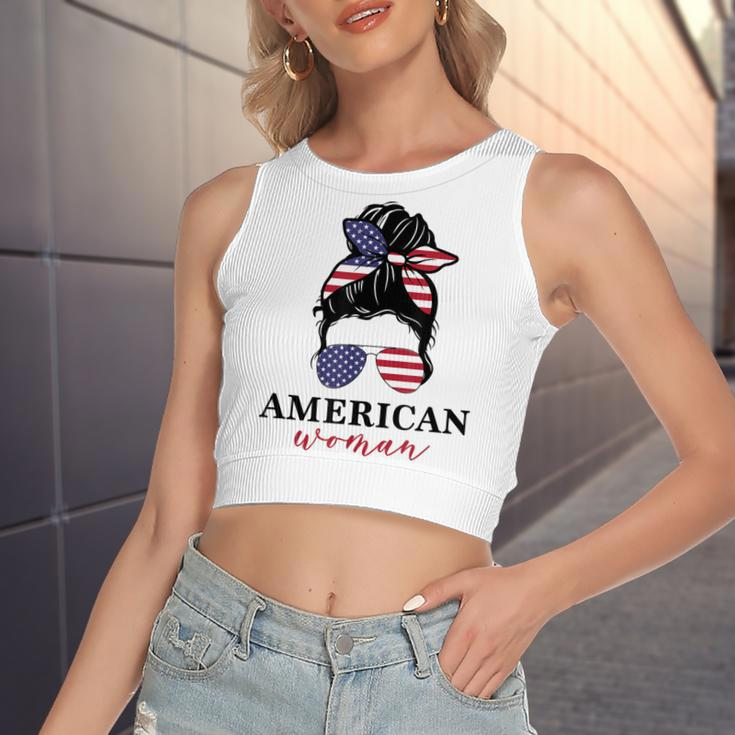 All American Girl Messy Bun Flag 4Th Of July Sunglasses Women's Sleeveless Bow Backless Hollow Crop Top