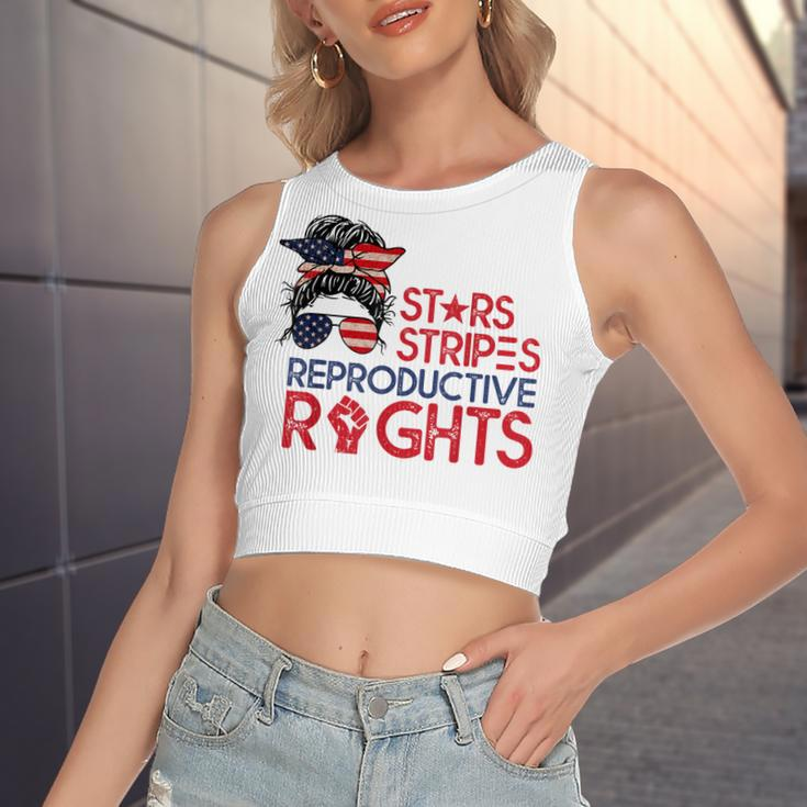 Messy Bun American Flag Pro Choice Star Stripes Equal Right V2 Women's Sleeveless Bow Backless Hollow Crop Top