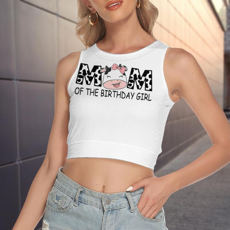 Mom Of The Birthday For Girl Cow Farm First Birthday Cow Women's Sleeveless Bow Backless Hollow Crop Top