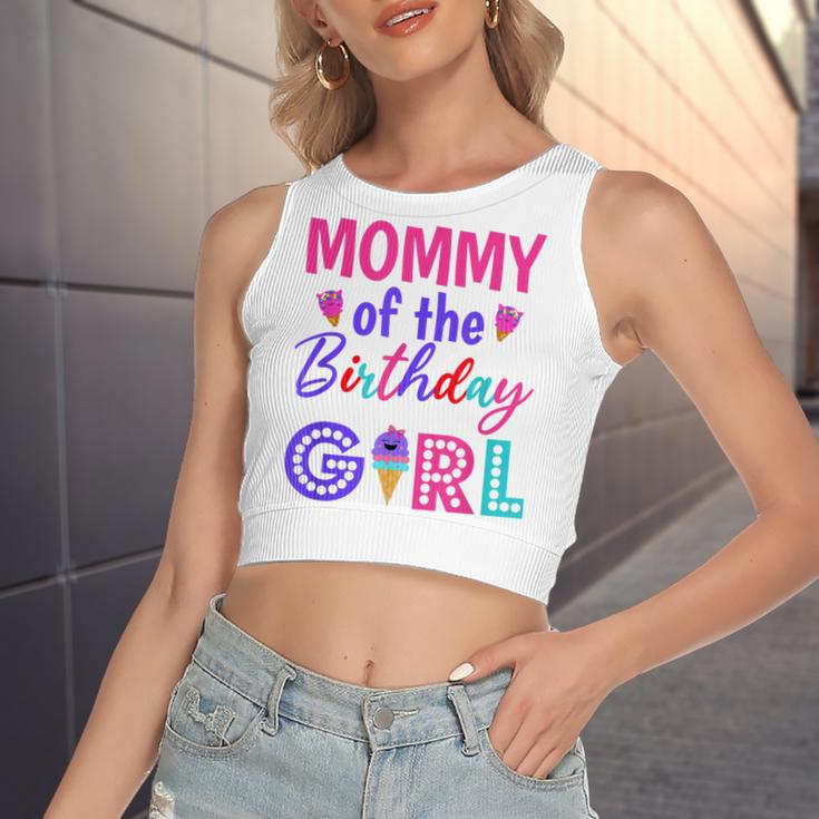 Mommy Of The Birthday Girl Mom Ice Cream First Birthday Women's Sleeveless Bow Backless Hollow Crop Top