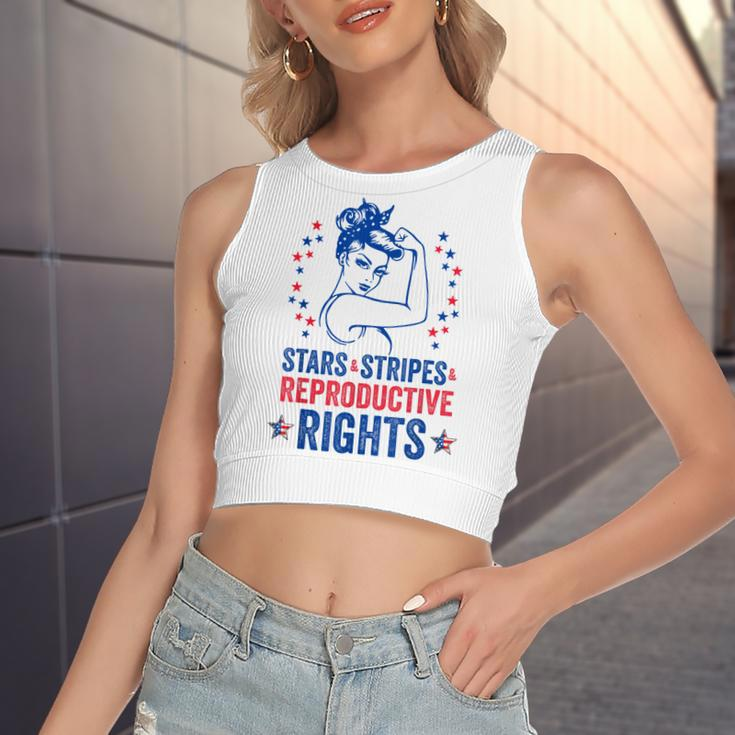 Patriotic 4Th Of July Stars Stripes Reproductive Right Women's Sleeveless Bow Backless Hollow Crop Top