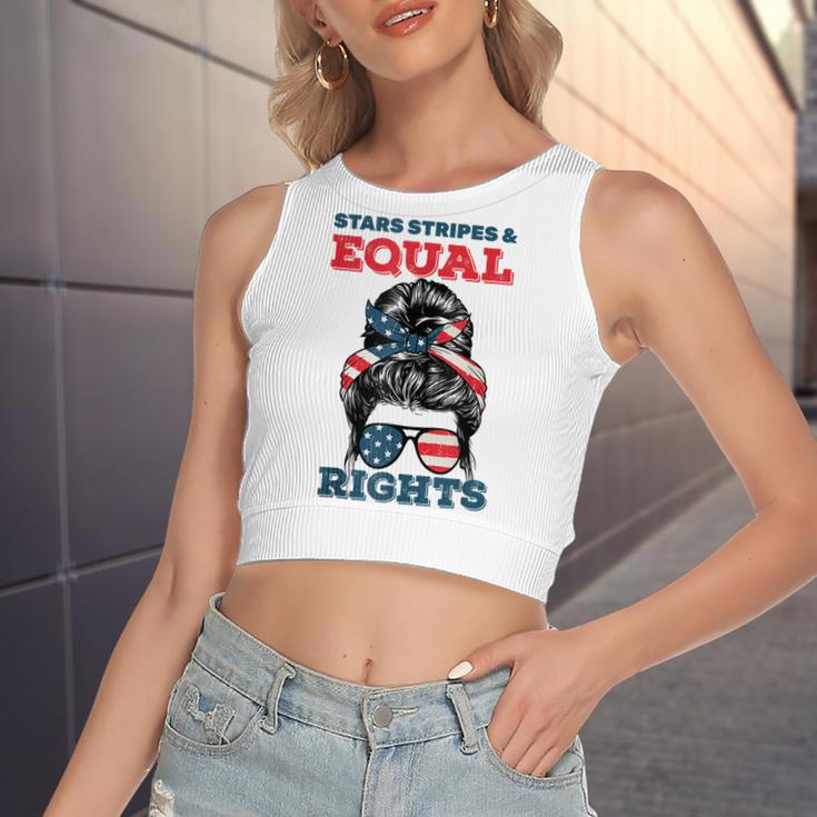 Stars Stripes And Equal Rights 4Th Of July Womens Rights V2 Women's Sleeveless Bow Backless Hollow Crop Top