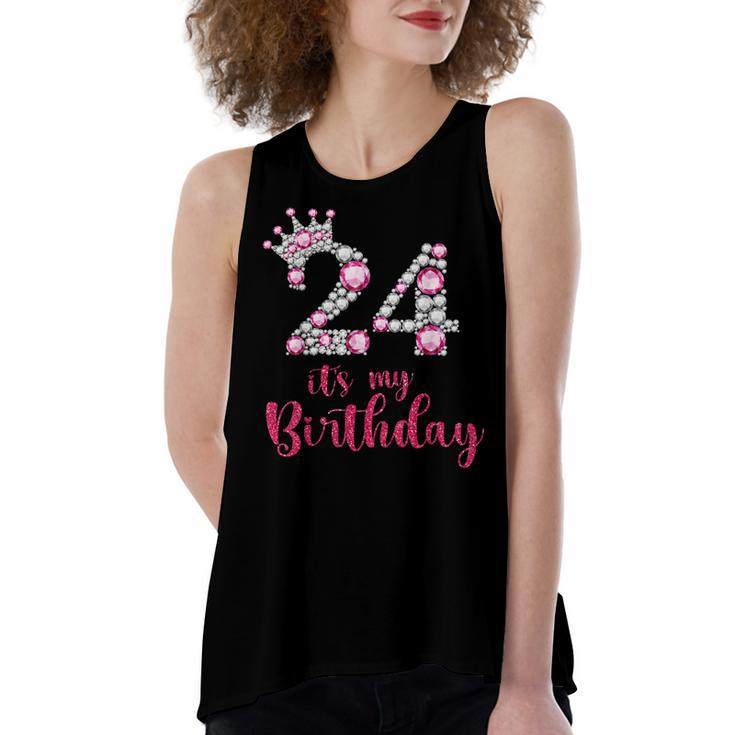 24 Its My Birthday 24Th Birthday 24 Years Old Bday  Women's Loose Fit Open Back Split Tank Top