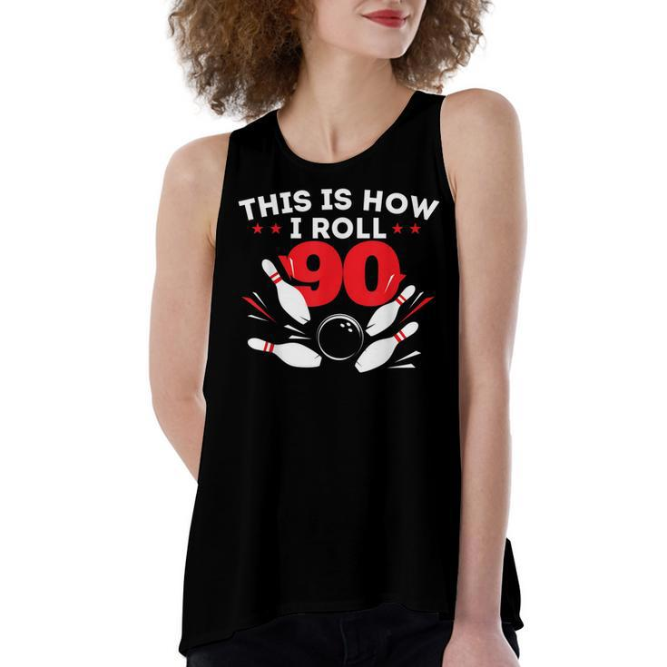 90Th Birthday Bowling Lover 90 Years Old Bday  Women's Loose Fit Open Back Split Tank Top