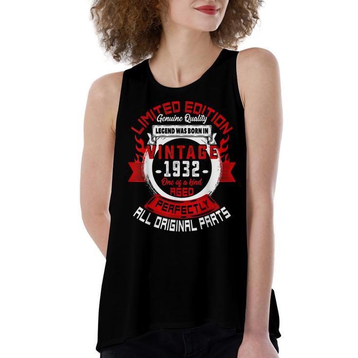 90Th Birthday Gift Vintage Legends Born In 1932 90 Years Old  Women's Loose Fit Open Back Split Tank Top