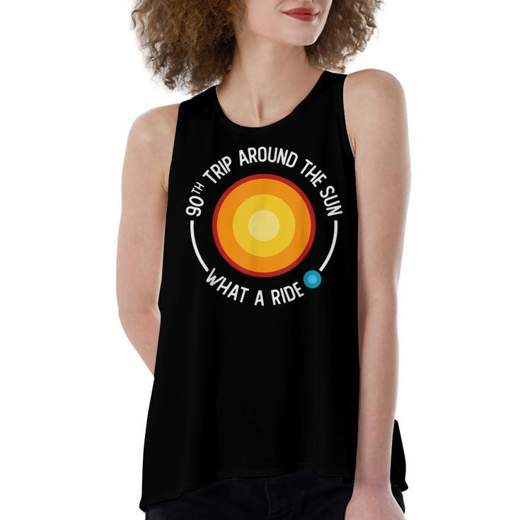 90Th Birthday Retro 90Th Trip Around The Sun What A Ride  Women's Loose Fit Open Back Split Tank Top
