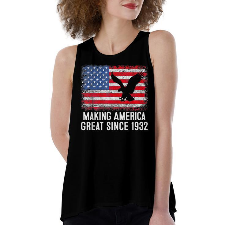 90Th BirthdayMaking America Great Since 1932  Women's Loose Fit Open Back Split Tank Top