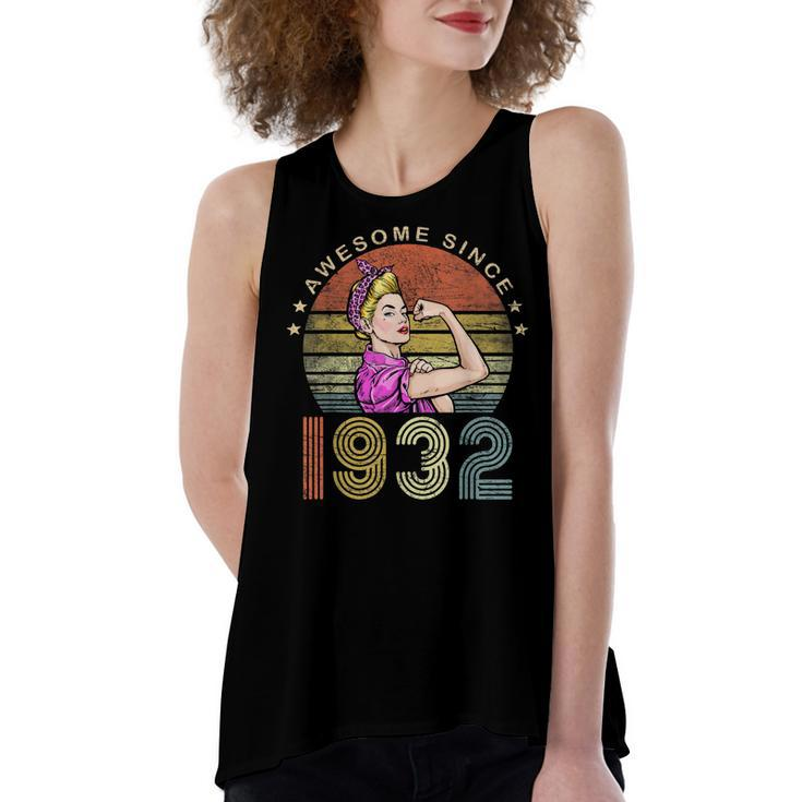 Awesome Since 1932 Vintage 1932 90Th Birthday 90 Years Old  Women's Loose Fit Open Back Split Tank Top