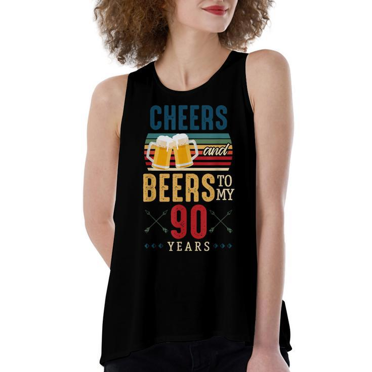 Cheers And Beers To My 90 Years 90Th Birthday  Women's Loose Fit Open Back Split Tank Top