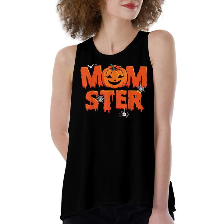 Funny Momster Halloween Mom Pumpkin Costume Family Matching  Women's Loose Fit Open Back Split Tank Top