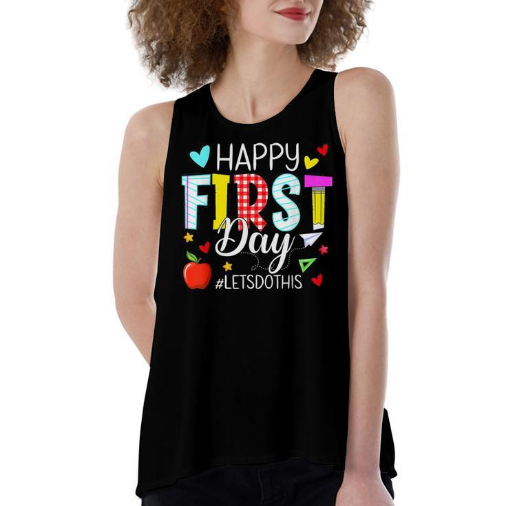 Happy First Day Lets Do This Welcome Back To School Teacher  Women's Loose Fit Open Back Split Tank Top