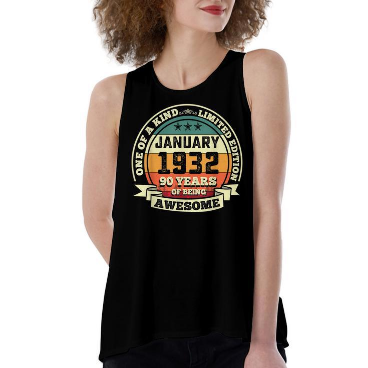 January 1932 90Th Birthday Gift 90 Years Of Being Awesome  Women's Loose Fit Open Back Split Tank Top