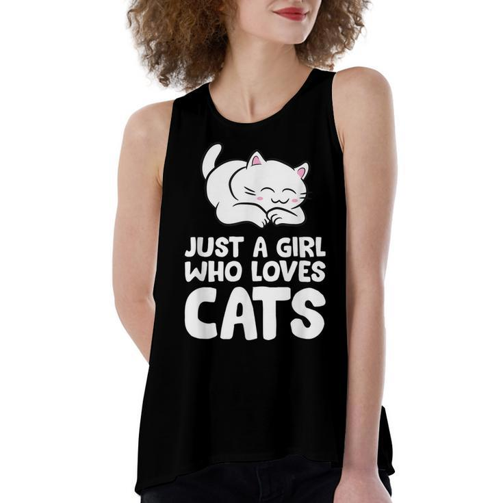 Just A Girl Who Loves Cats  Women's Loose Fit Open Back Split Tank Top