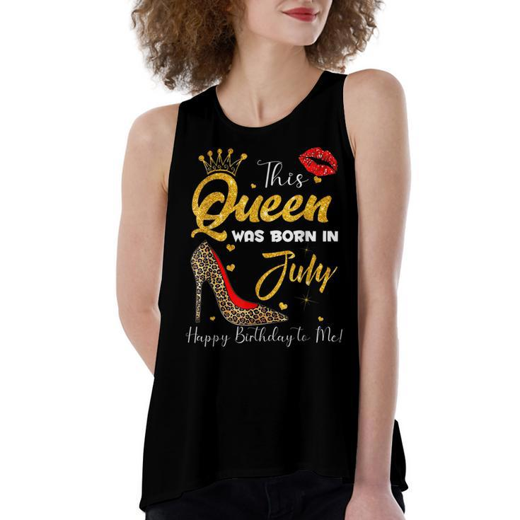 Leopard This Queen Was Born In July Happy Birthday To Me  Women's Loose Fit Open Back Split Tank Top
