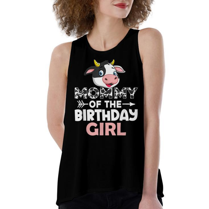 Mommy Of The Birthday Girl Cows Farm Cow Mom  Women's Loose Fit Open Back Split Tank Top