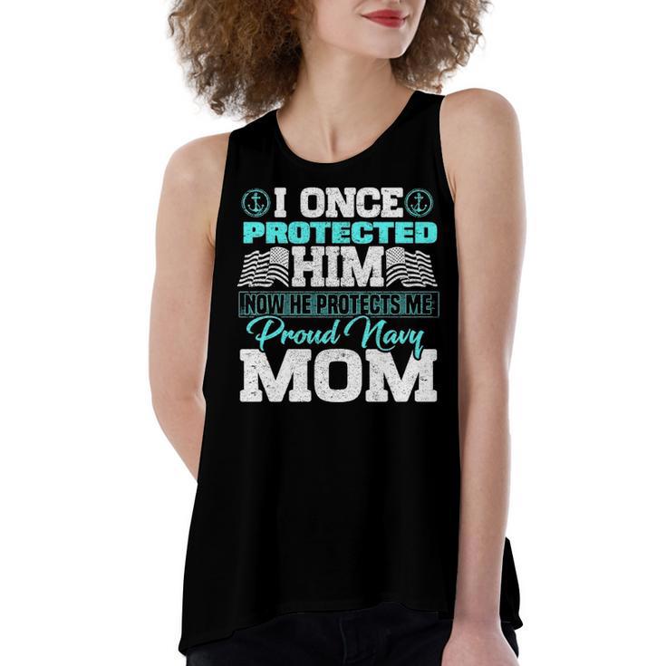 Proud Navy Mom V3 Women's Loose Fit Open Back Split Tank Top