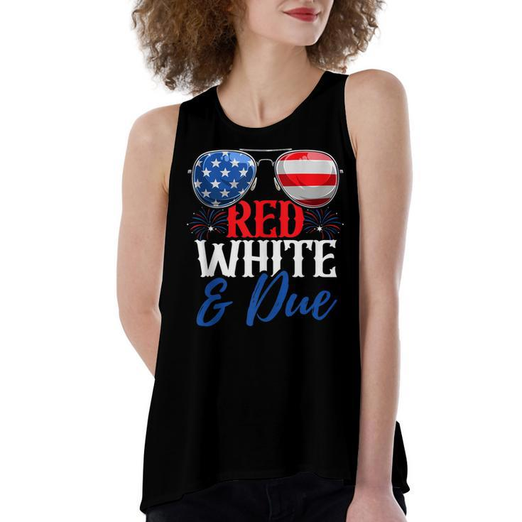 Red White And Due 4Th Of July Pregnancy Announcement Flag  Women's Loose Fit Open Back Split Tank Top