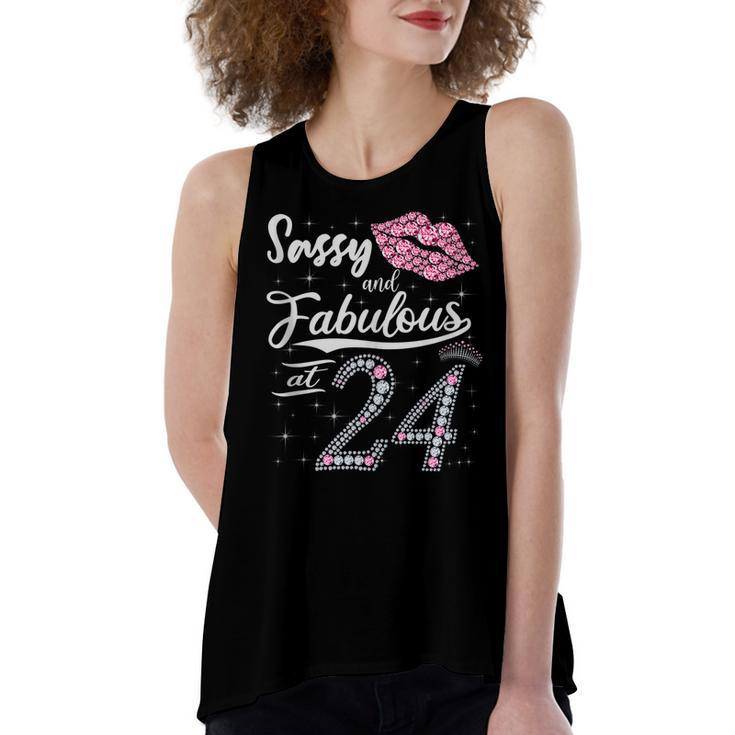 Sassy And Fabulous At 24 24Th Pink Crown Lips Women Birthday  Women's Loose Fit Open Back Split Tank Top