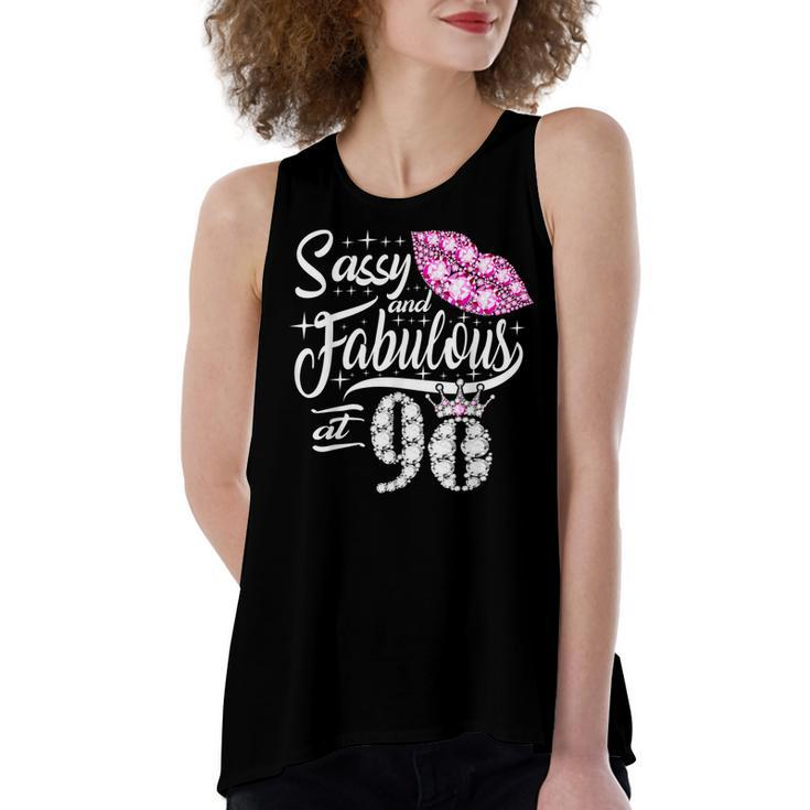 Sassy And Fabulous At 90 Years Old 90Th Birthday Crown Lips  Women's Loose Fit Open Back Split Tank Top