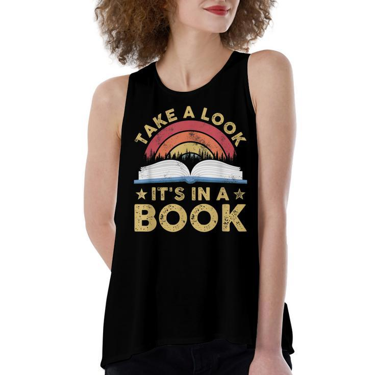 Take A Look Its In A Book Reading Vintage Retro Rainbow  Women's Loose Fit Open Back Split Tank Top