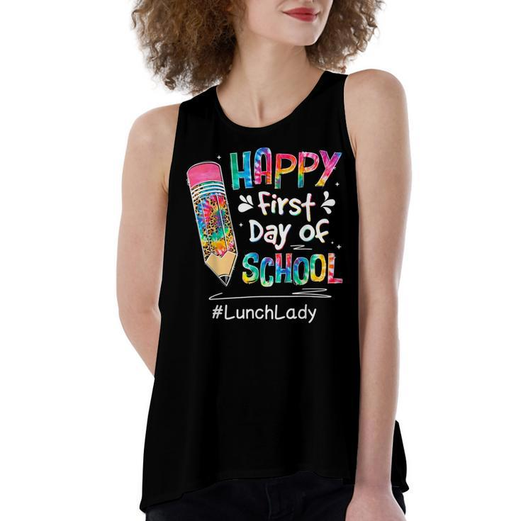 Tie Dye Pencil Happy First Day Of School Lunch Lady  V2 Women's Loose Fit Open Back Split Tank Top