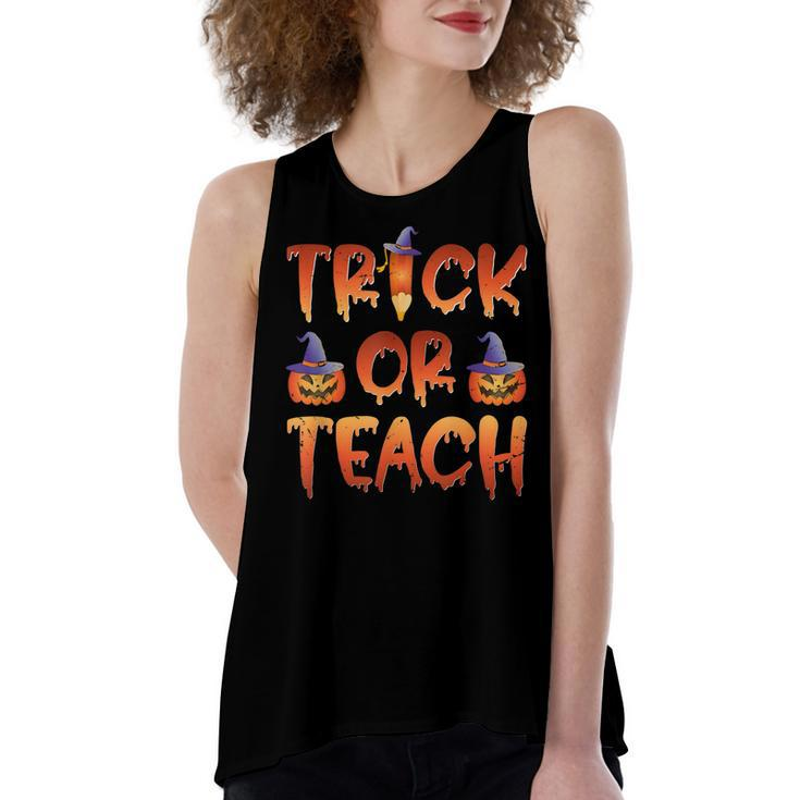 Trick Or Teach  Cute Halloween Costume School Teacher  Women's Loose Fit Open Back Split Tank Top