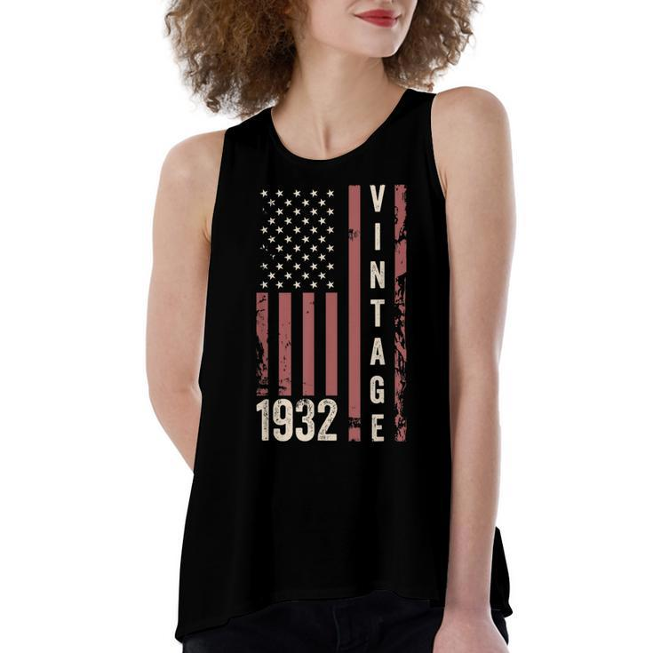 Vintage 1932 90Th Birthday 90 Years Old Funny American Flag  Women's Loose Fit Open Back Split Tank Top