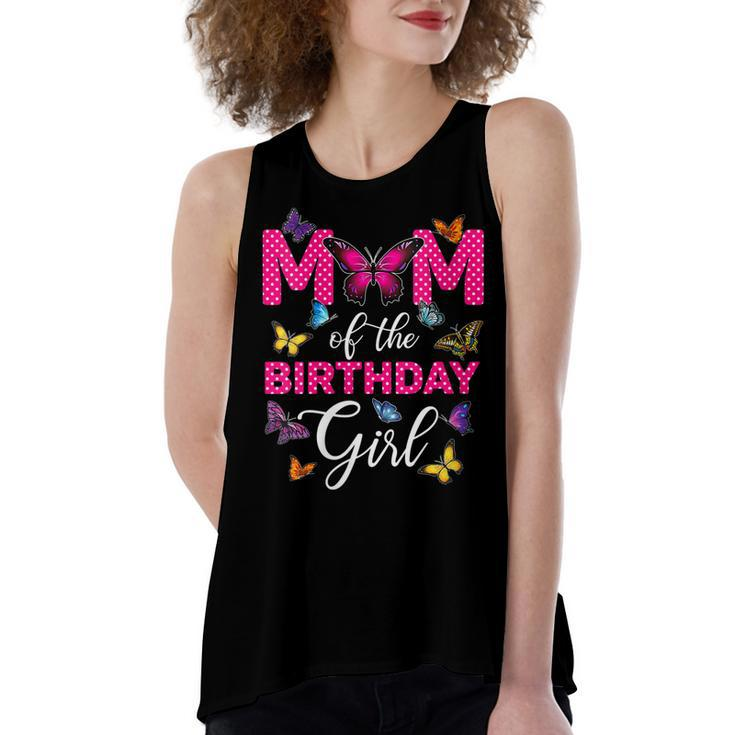 Womens Mom Of The Birthday Girl  Butterfly Mama Mommy 1St Bday  Women's Loose Fit Open Back Split Tank Top