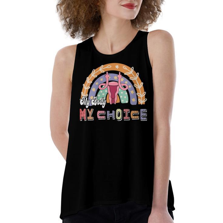 Womens Uterus My Body My Choice Pro Choice Leopard Rainbow  Women's Loose Fit Open Back Split Tank Top