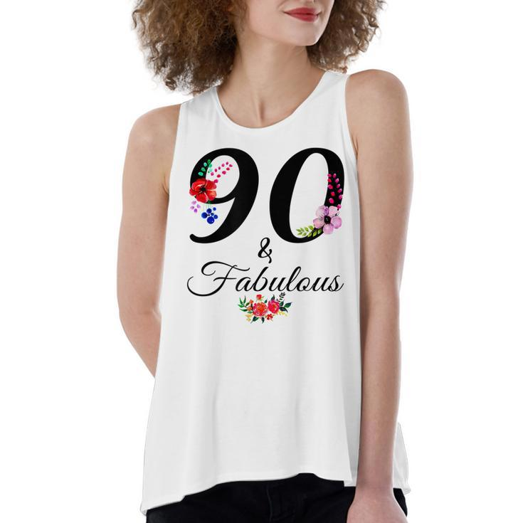 90 & Fabulous 90 Years Old Vintage Floral 1932 90Th Birthday  Women's Loose Fit Open Back Split Tank Top