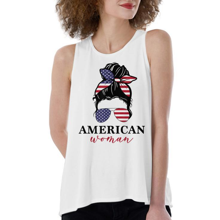 All American Girl Messy Bun Flag 4Th Of July Sunglasses  Women's Loose Fit Open Back Split Tank Top