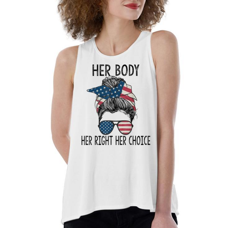 Her Body Her Right Her Choice Messy Bun Us Flag Pro Choice  Women's Loose Fit Open Back Split Tank Top