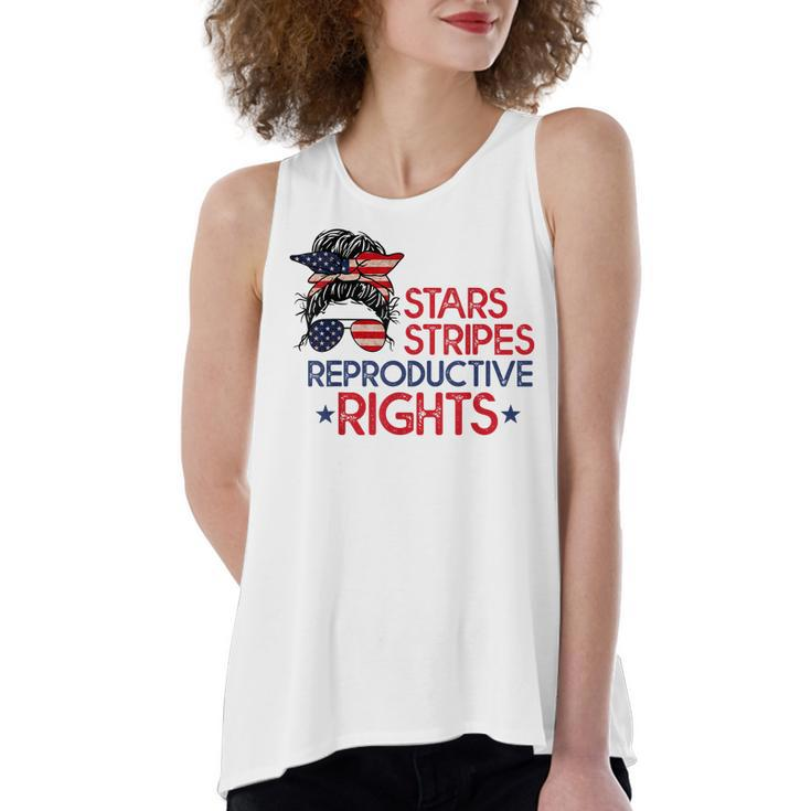Messy Bun American Flag Pro Choice Star Stripes Equal Right  Women's Loose Fit Open Back Split Tank Top