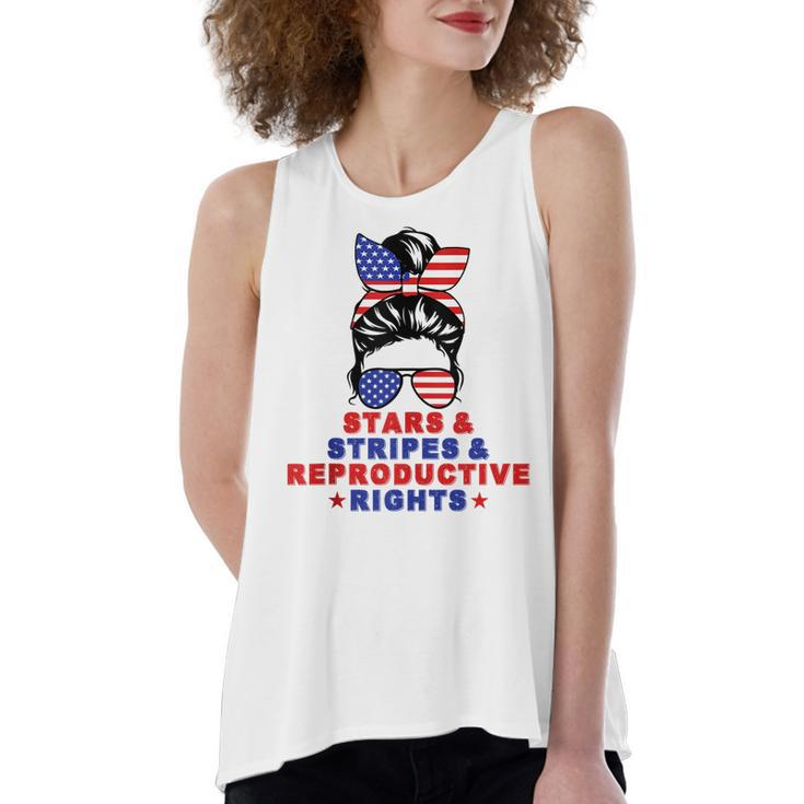 Messy Bun Stars Stripes & Reproductive Rights 4Th Of July  Women's Loose Fit Open Back Split Tank Top