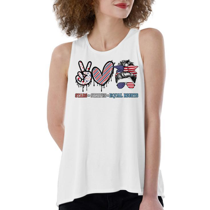 Messy Bun Stars Stripes Equal Rights 4Th July Womens Rights  Women's Loose Fit Open Back Split Tank Top