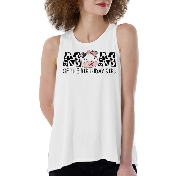 Mom Of The Birthday For Girl Cow Farm First Birthday Cow   Women's Loose Fit Open Back Split Tank Top