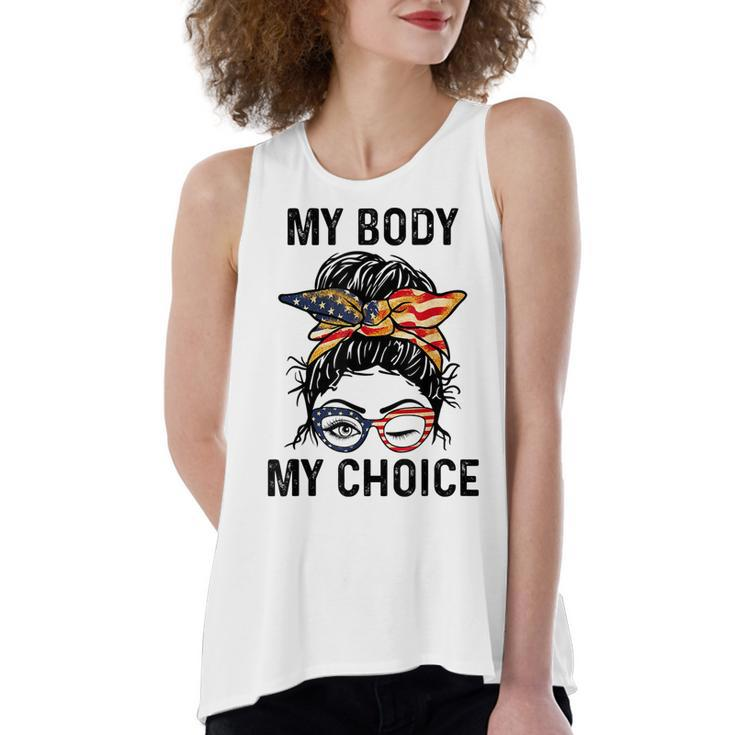 My Body My Choice Pro Choice Messy Bun Us Flag 4Th Of July   Women's Loose Fit Open Back Split Tank Top
